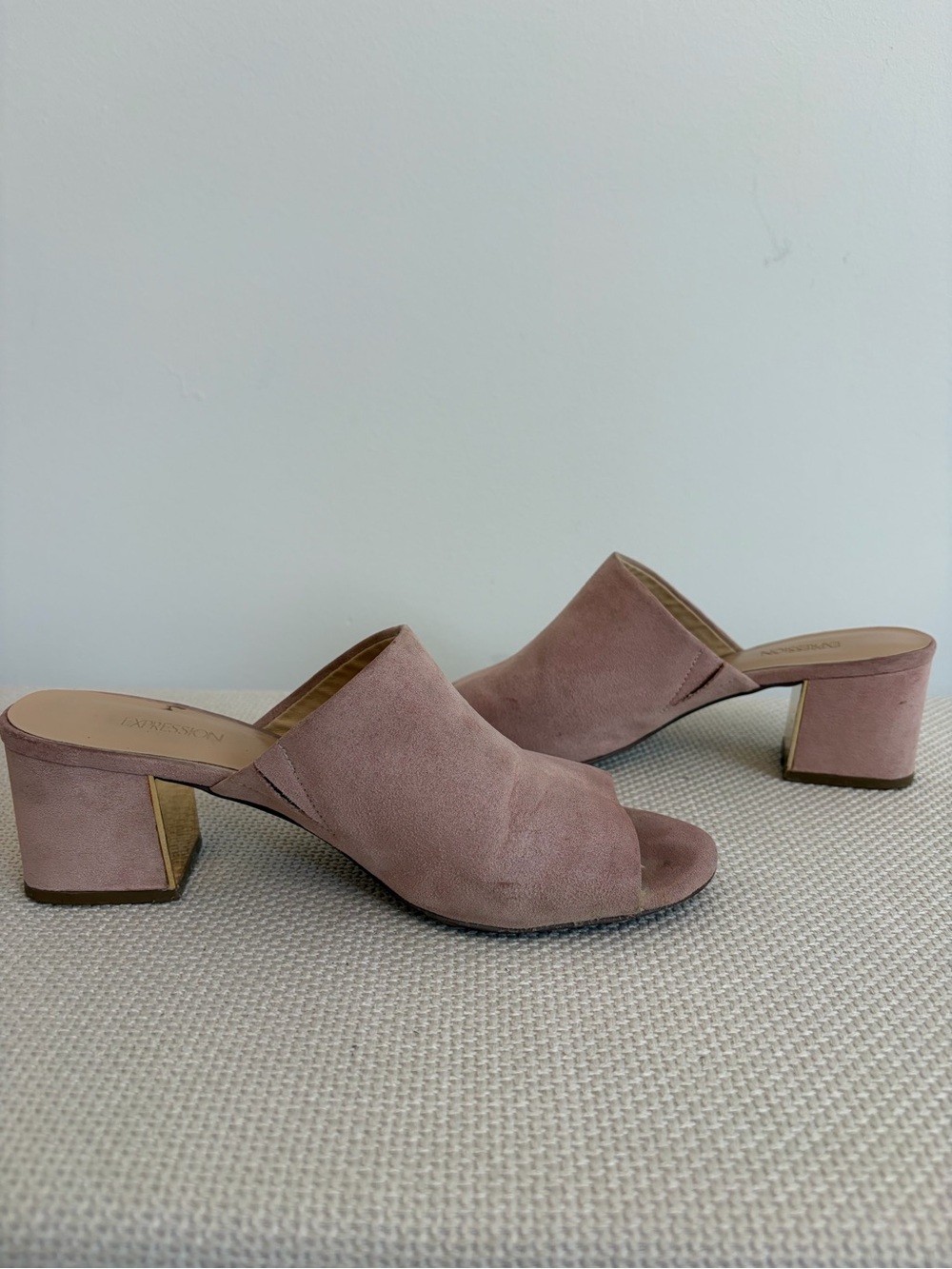 Expressions Open-Toe Suede Mules in Dusty Rose